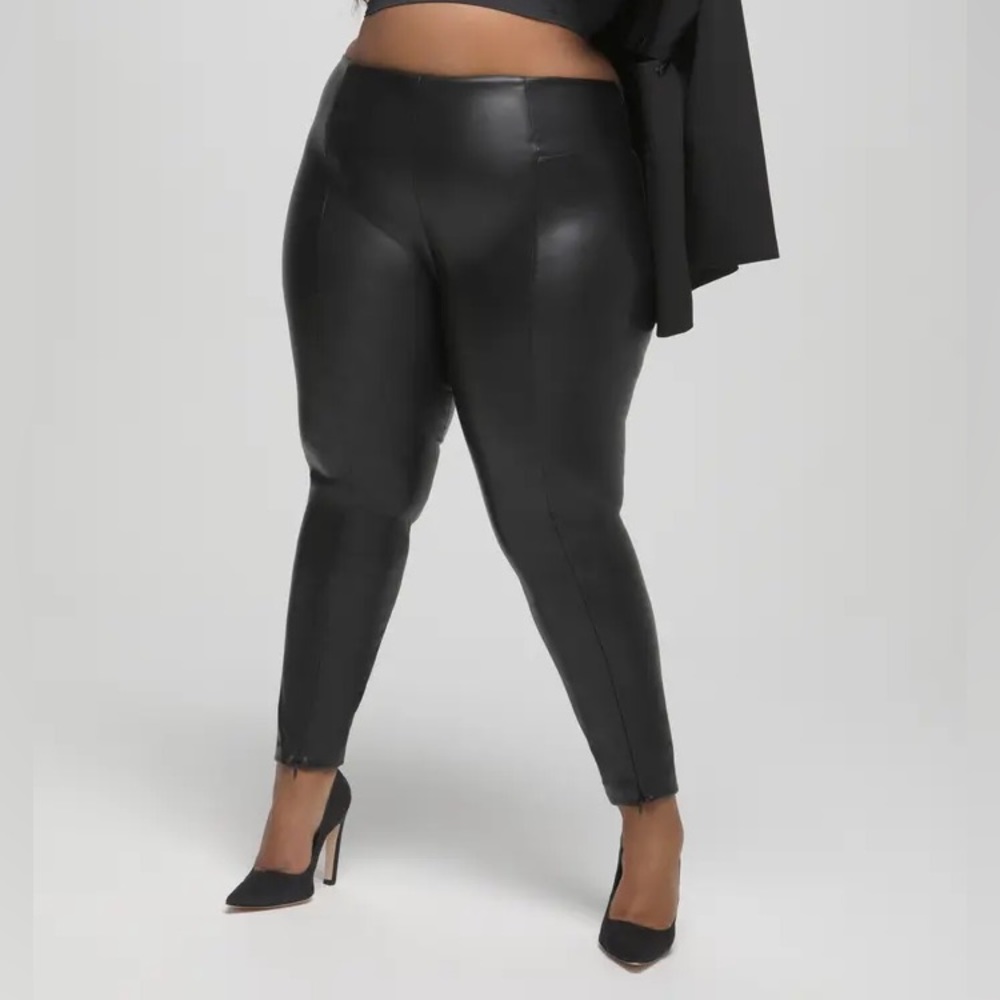 NWOT good American BOSS HIGH WAIST FAUX LEATHER LEGGINGS IN BLACK001 size 7